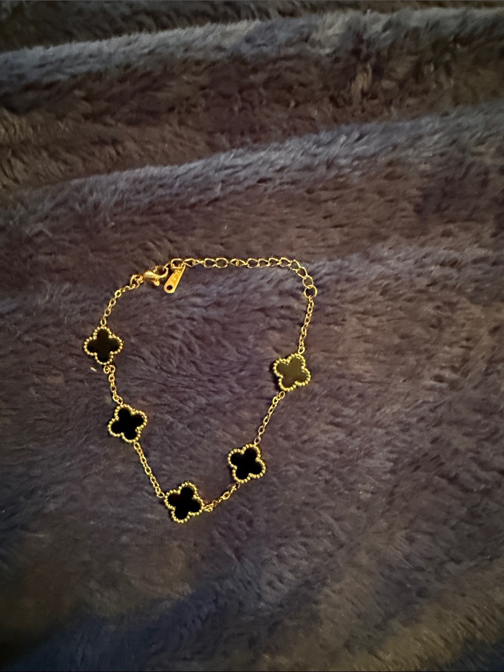Gold Plated Clover Link Bracelet with Black Inlay